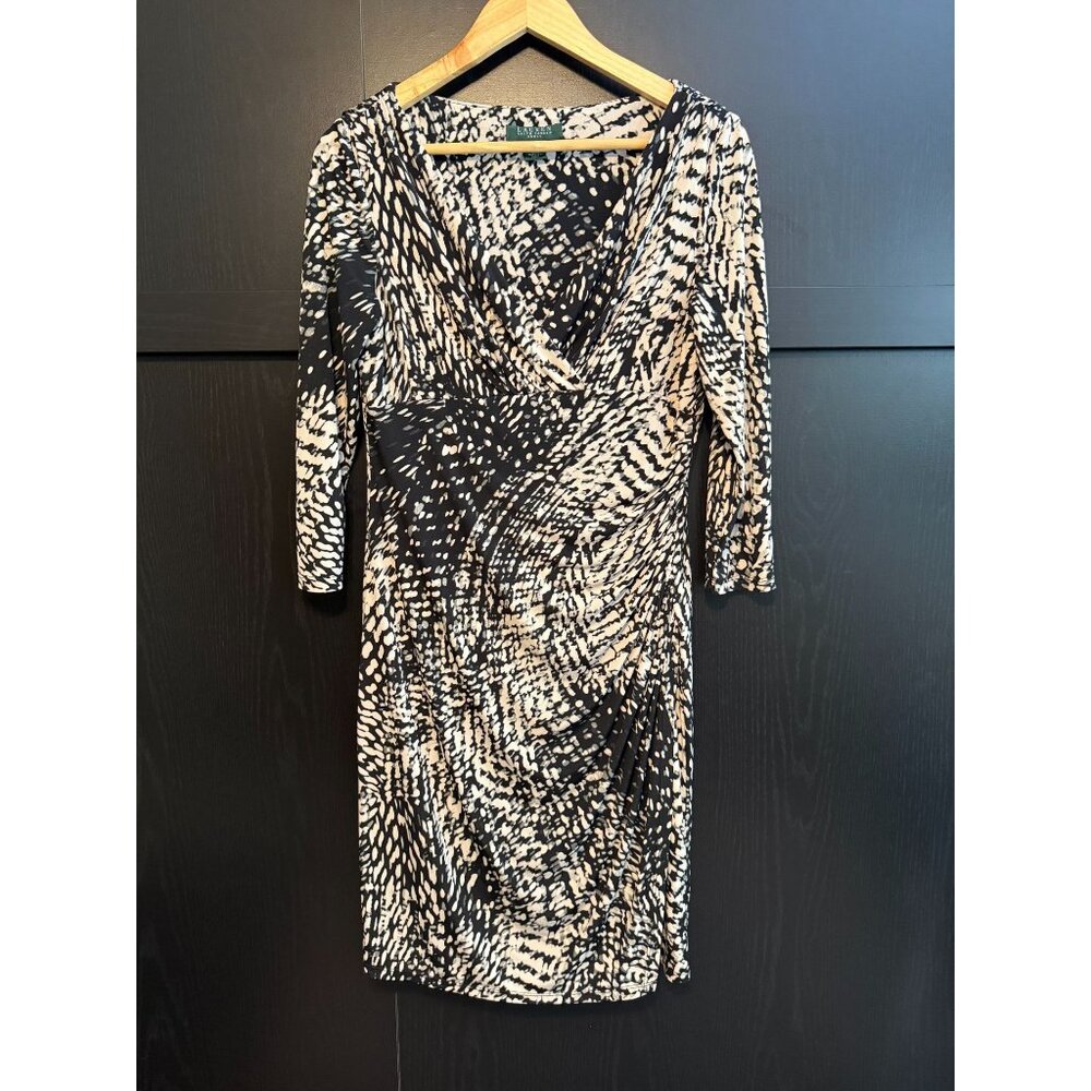 Lauren Ralph Lauren Wrap Ruched Sheath Dress Size 8 Stretch Slimming Career
